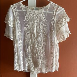 Sundance Sheer Cream Embroidered Blouse